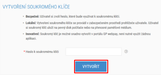 GP WebPay: vytvoření klíče