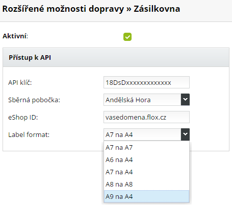 aktivace zásilkovny