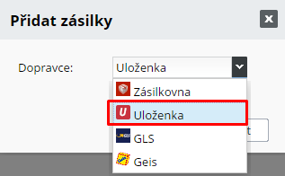 pridat zasilky ulozenka