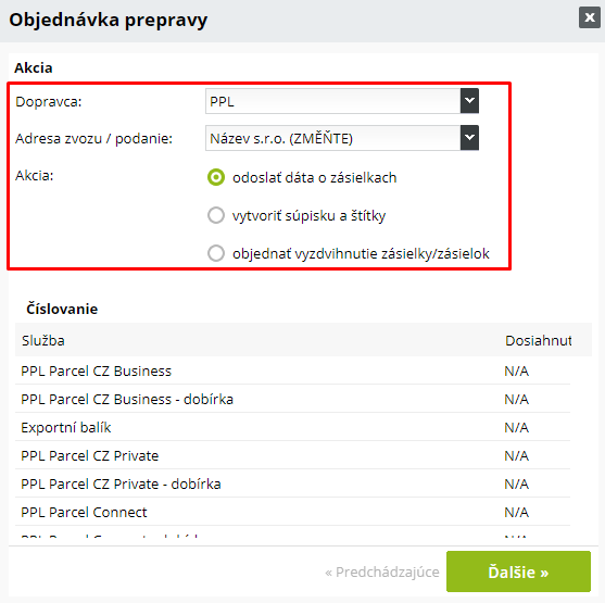 Odeslání dat o zásilkách do PPL