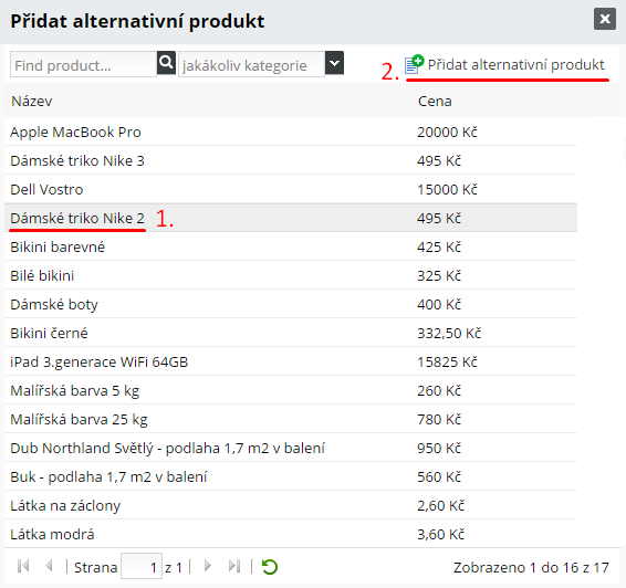 Výběr alternativních produtů