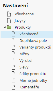 všeobecná nastavení produktů