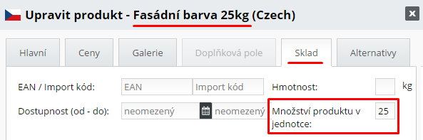 měrná jednotka na produkt