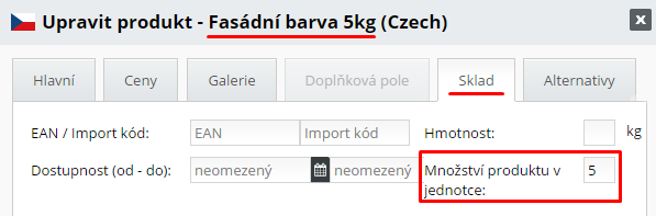 měrná jednotka na produkt