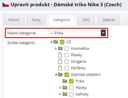 hlavní kategorie produktu