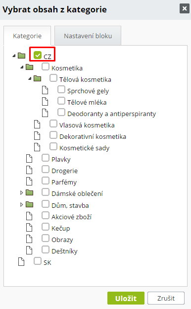 výběr kategorie