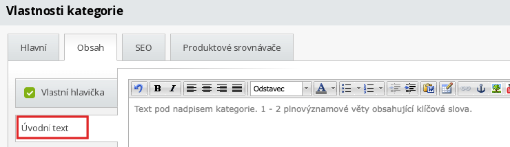 úvodní text nad kategorií