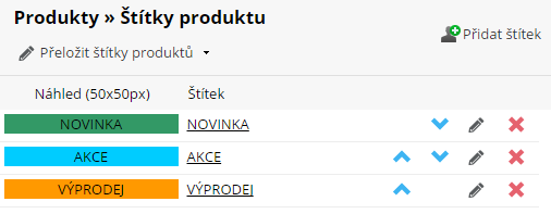 štítky produktu