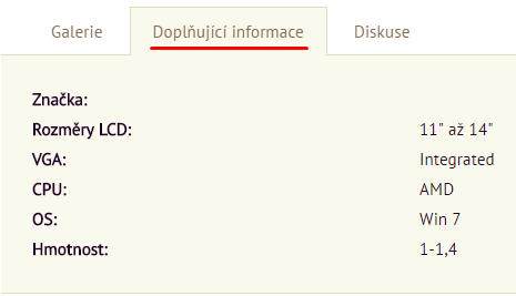 Doplňkové informace o produktu