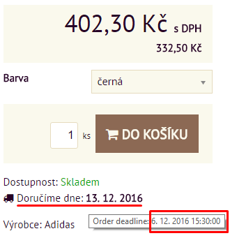 Zobrazeni dostupnosti v eshopu