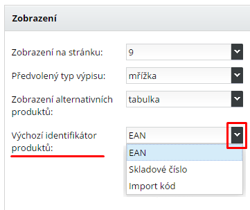 Předvolený identifikátor produktů