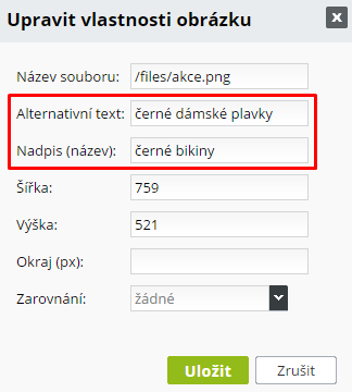 Uprava SEO vlastnosti obrazku