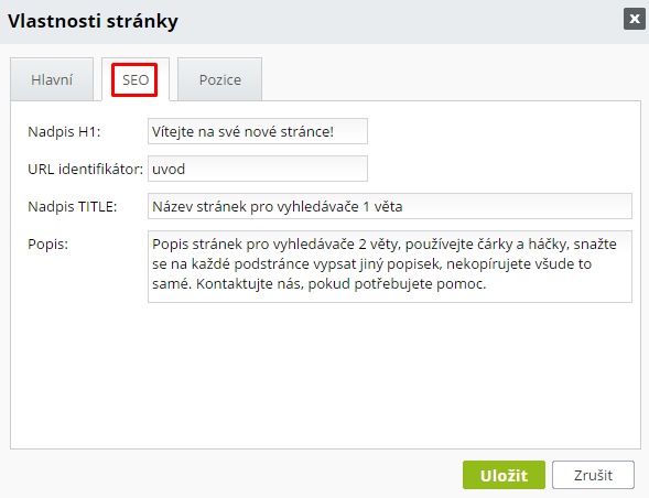 funkce SEO v CMS systému Flox3