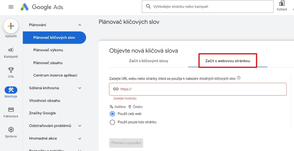 Objevte klíčová slova konkurence pomocí Google plánovače klíčových slov