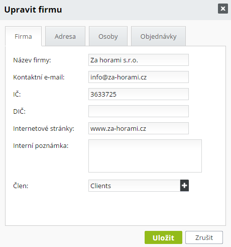 Úprava údajů o firmě