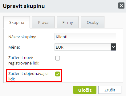 Začlenění lidí s objednávkou do skupiny