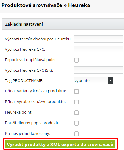 vyřazení produktu z XML feedu