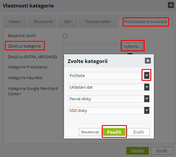 vlastnosti kategorie zbozi.cz