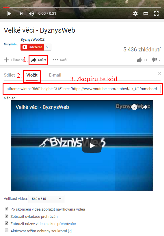 HTML kód videa