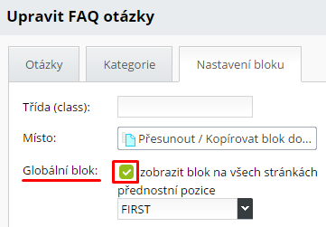 Nastavení bloku, globální blok