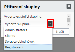 Přirazení skupiny pro viditelnost stránky