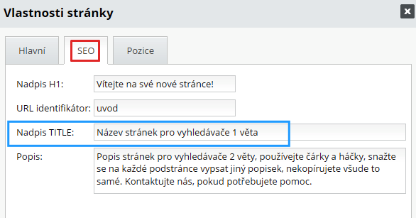 title ve vlastnostech stránky