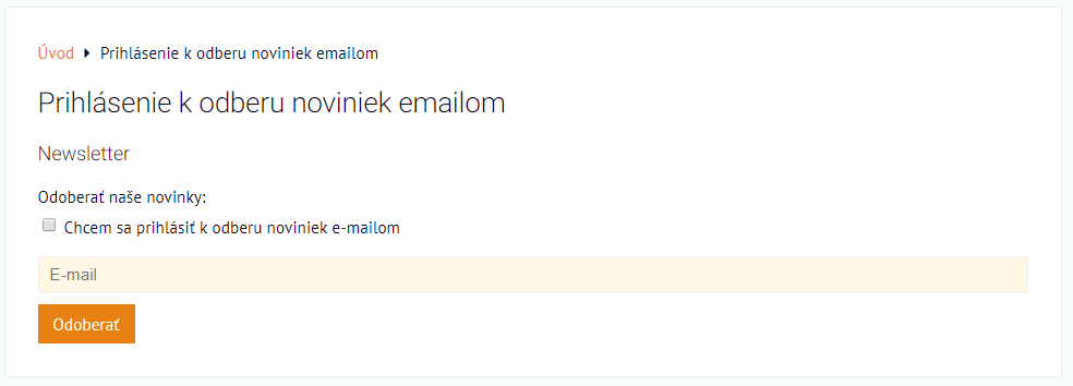 nová stránka pre prihlásenie k odberu noviniek emailom