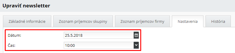 nastavenie odoslania newslettra