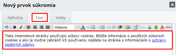 upozornění na používání cookies - text