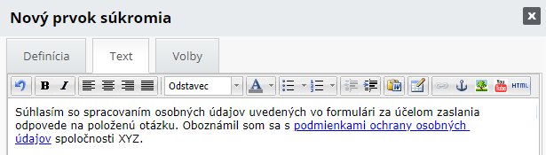 kontaktní formulář - text