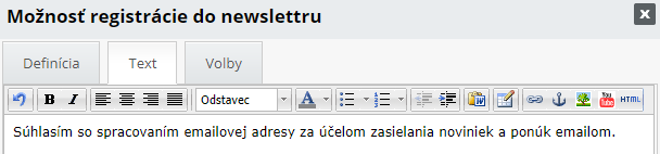 Souhlas se zpracováním při registraci do newsletteru