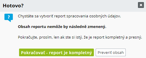 Potvrzeni vytvoreni reportu