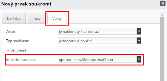nastavení opt-out souhlasu se zpracováním OU pro Zboží.cz