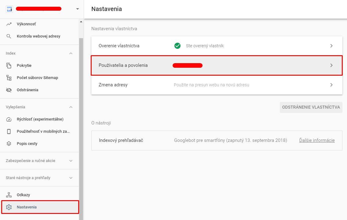 jak přidat uživatele v Search Console