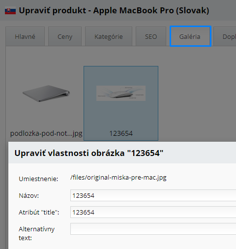 hromadná úprava popisků v produktové fotogalerii