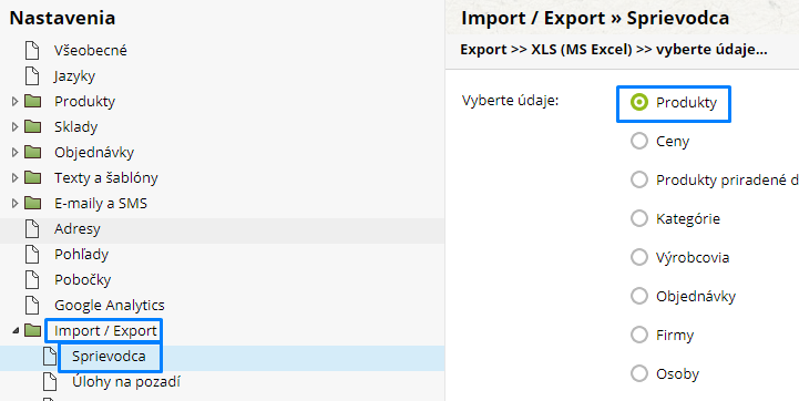 import export dat z e-shopu