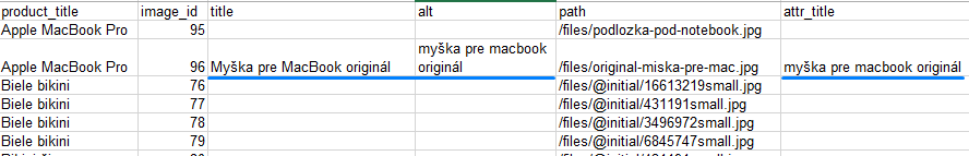 úprava popisků v produktové fotogalerii přes excel