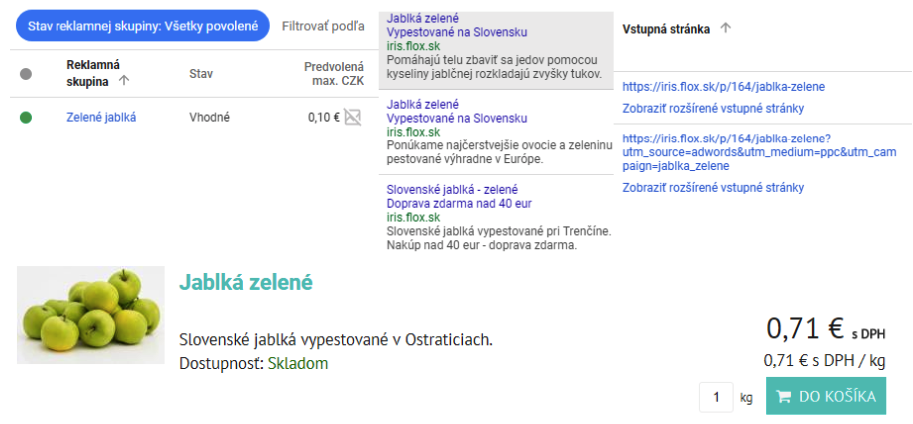 změna cílové URL adresy produktů v AdWords