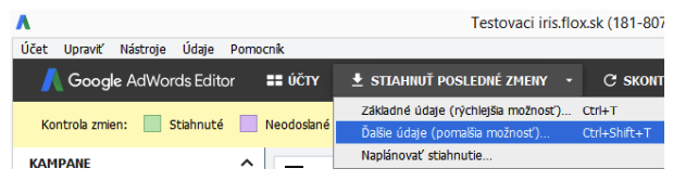 stáhnutí posledních změn reklam v AdWords