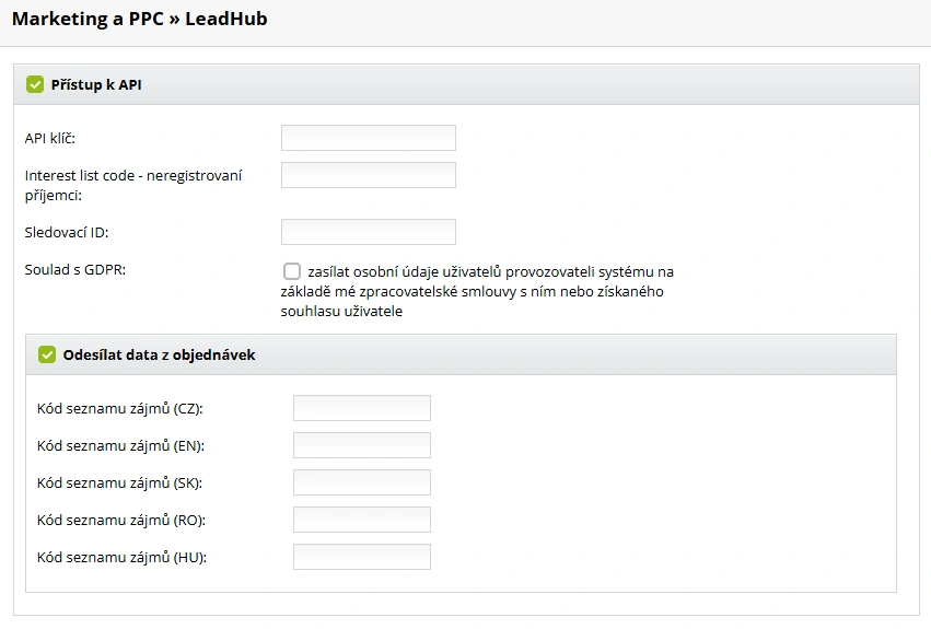 Aktivace LeadHubu v administraci e-shopu na ByznysWeb.cz