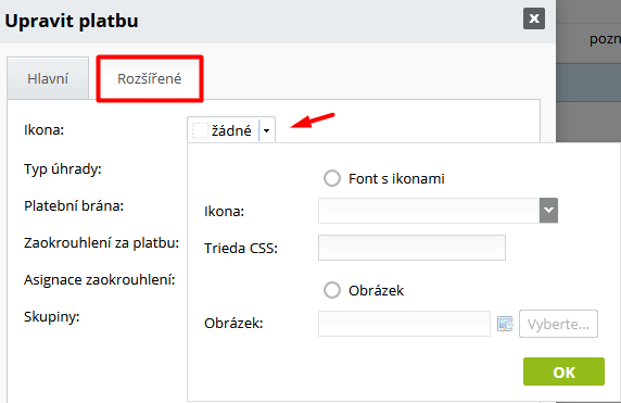 Nastavení ikony dopravy / platby | ByznysWeb