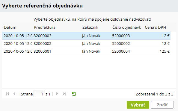 Výběr referenční objednávky pro spojené číslování | ByznysWeb