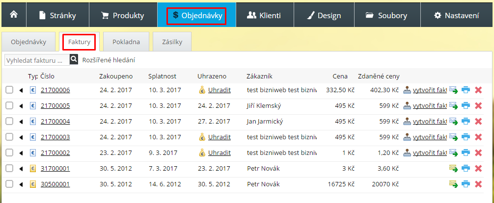 zoznam faktur CZ