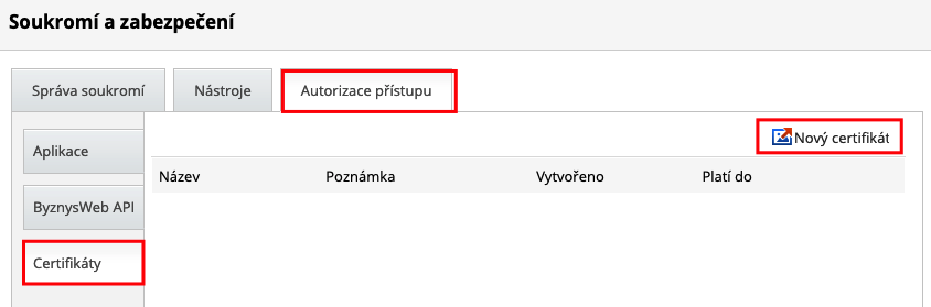 Nastavení certifikátu | ByznysWeb