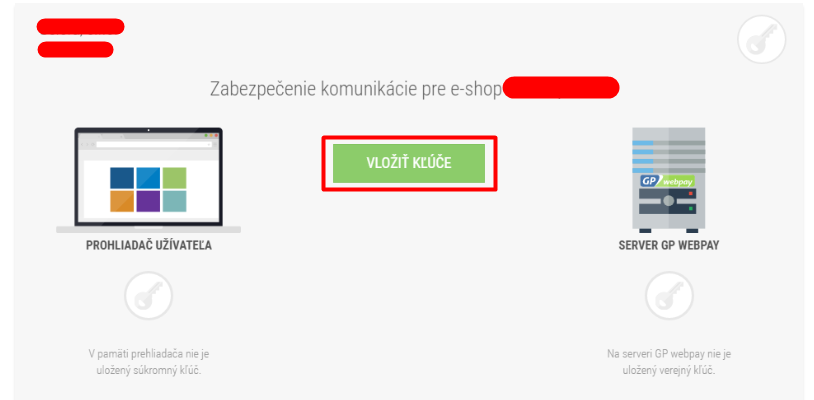 Vloženie kľúča v rozhraní GP WebPay