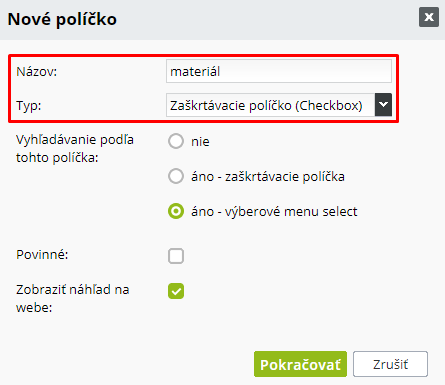 Nové doplnkové pole pre nastavenie parametra materiál pre porovnávač Glami | BiznisWeb.sk