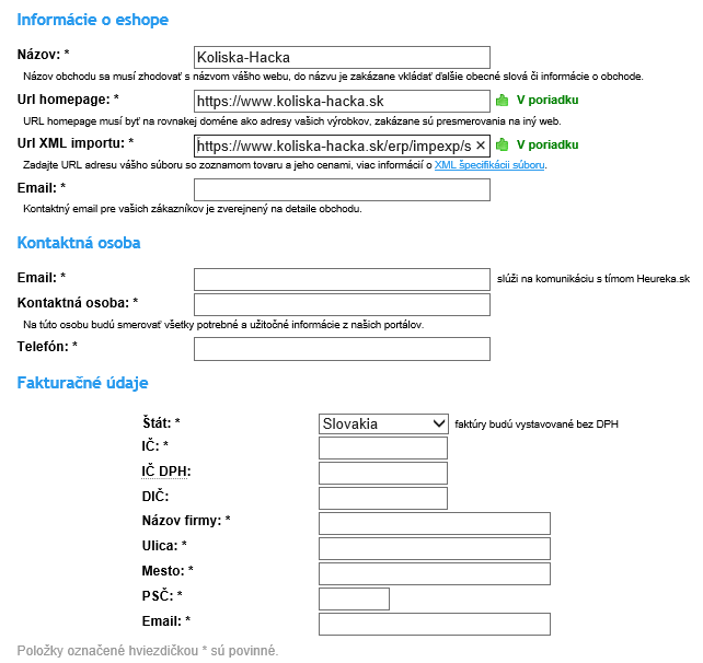 Vyplňte povinné údaje na registraci