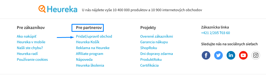 Přidat obchod na heureka.cz