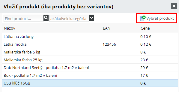 Vyber existujiciho produktu jako darku