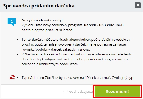 Potvrzeni vytvoreni bonusoveho programu s darkem